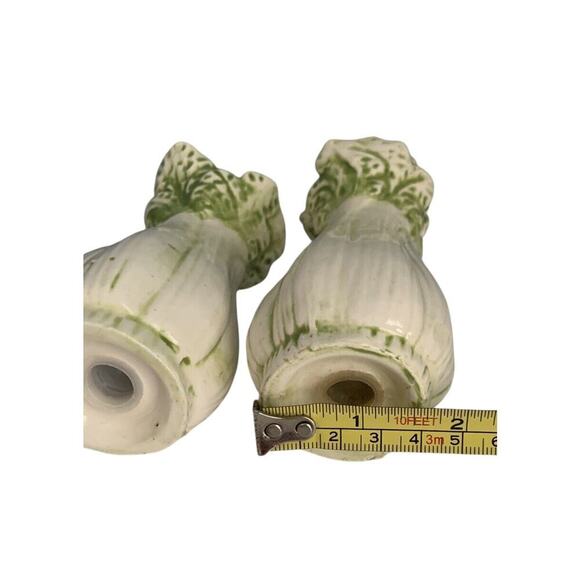 Vintage Celery Salt & Pepper Shakers Green White Made 1960s MCM Mid Century - Picture 8 of 10